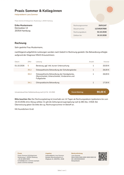 Beispielrechnung in der Vorlage Warm