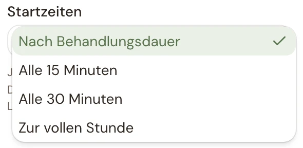 Auswahl der Startzeiten in den Einstellungen
